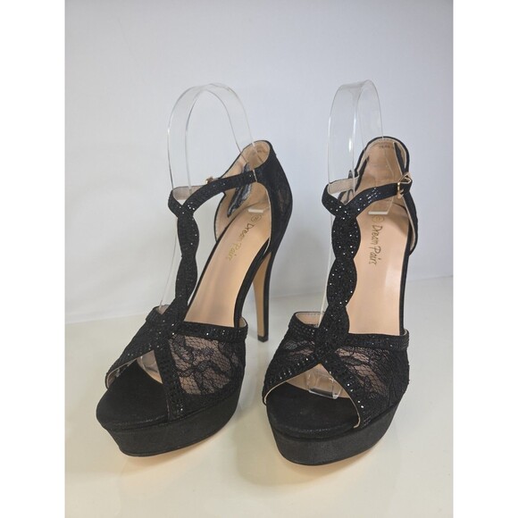 Dream Pairs Swan Sexy Platform Black Lace Sparkly Beaded Ankle Strap Sz 9 NWOB - Picture 2 of 8